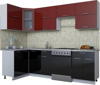 Угловая кухня Интерлиния Мила Gloss 60-12x26 (бордовый/черный глянец)