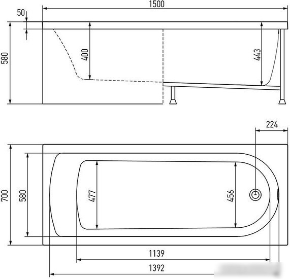 Фронтальный экран под ванну Alex Baitler 150x58 PF1558H