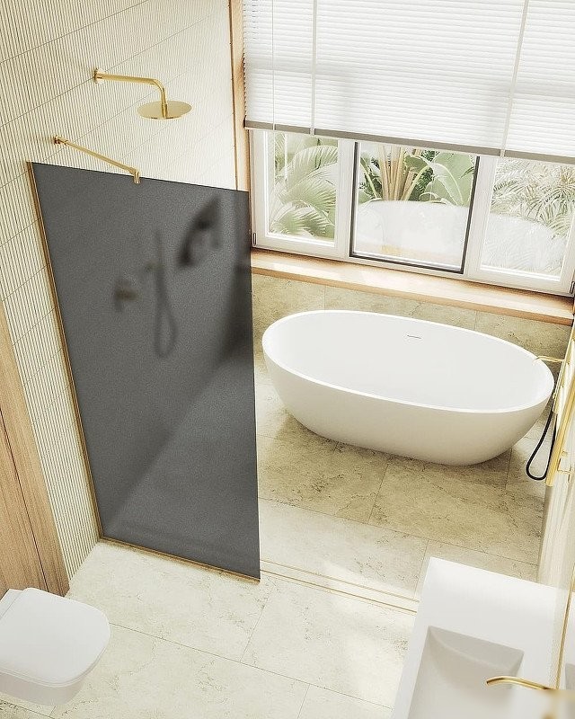 Душевая стенка MaybahGlass 99x195 MGD-1356-3у (графитовое матовое стекло/золото)