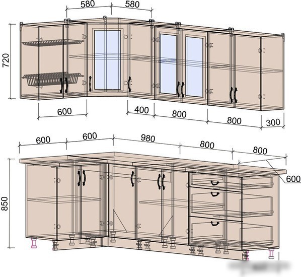 Готовая кухня Интерлиния Мила Крафт 1.2x2.6 (дуб английский/дуб полярный)