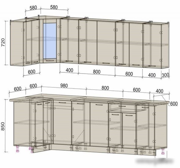 Готовая кухня Интерлиния Мила 12x28 (бетон-антрацит-травертин)