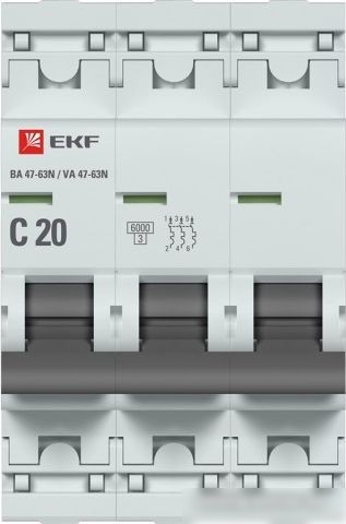 Выключатель автоматический EKF PROxima ВА 47-63N 3P 20А (C) 6кА M636320C