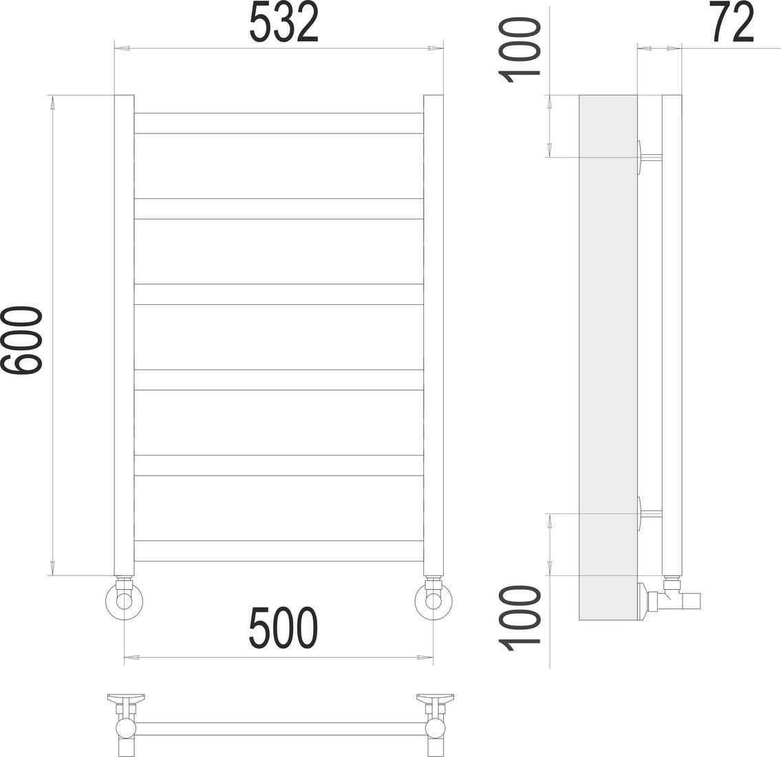 Полотенцесушитель TERMINUS Аврора П6 500x600 (оружейная сталь)