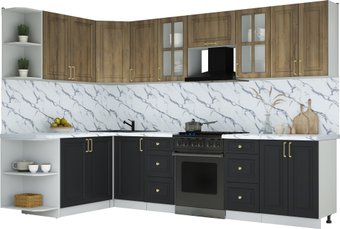 Готовая кухня Интерлиния Мила Шато 1.7x3.0 LV (дуб вотан/черный/белый гранит)
