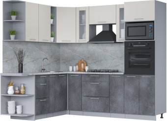 Готовая кухня Интерлиния Мила 1.88x2.4 левая (персидский жемчуг/бетон портленд/серый каспий)