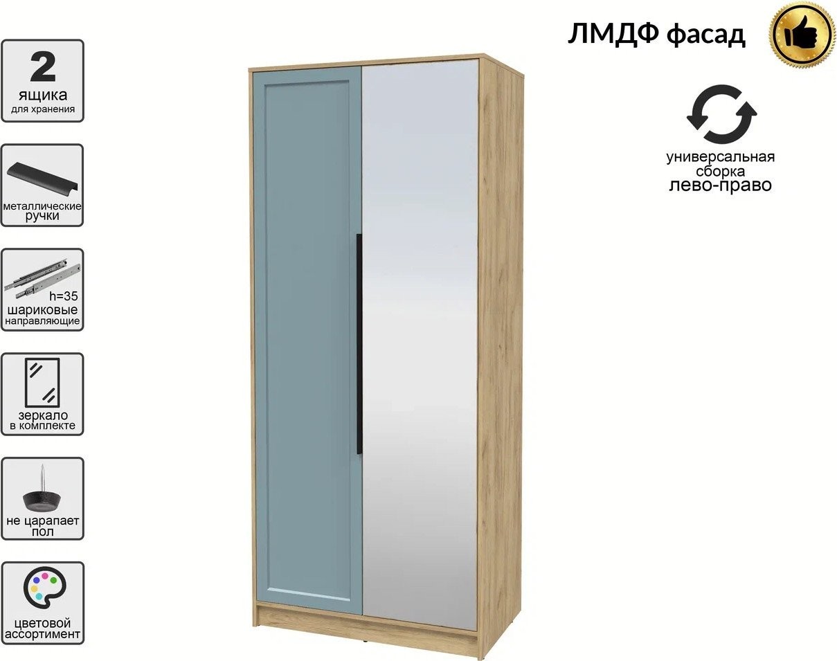 Шкаф распашной Интерлиния Концепт Тренд КТ-Ш2(з) (дуб золотой/океан)