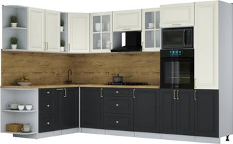 Готовая кухня Интерлиния Мила Шато 1.88x3.2 ВТ LV (белый/черный/дуб бунратти)