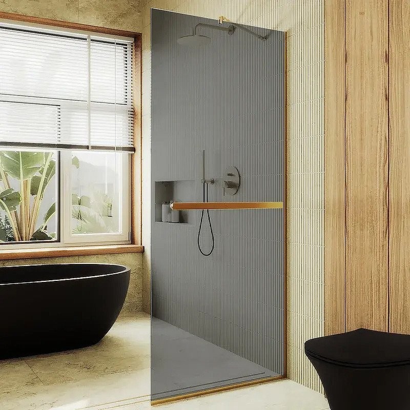 Душевая стенка MaybahGlass 99x195 MGD-1461-3у (графитовое стекло/золото)