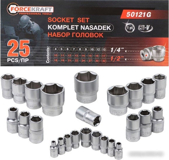 Набор головок слесарных ForceKraft FK-50121G