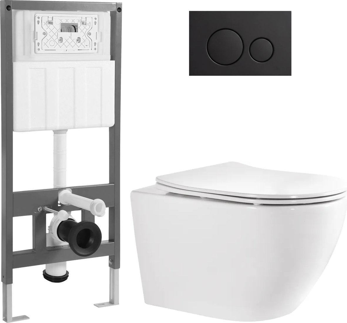 Унитаз подвесной Saniteco Torando T-203W + 501 + K01-SB (с кнопкой, черный)