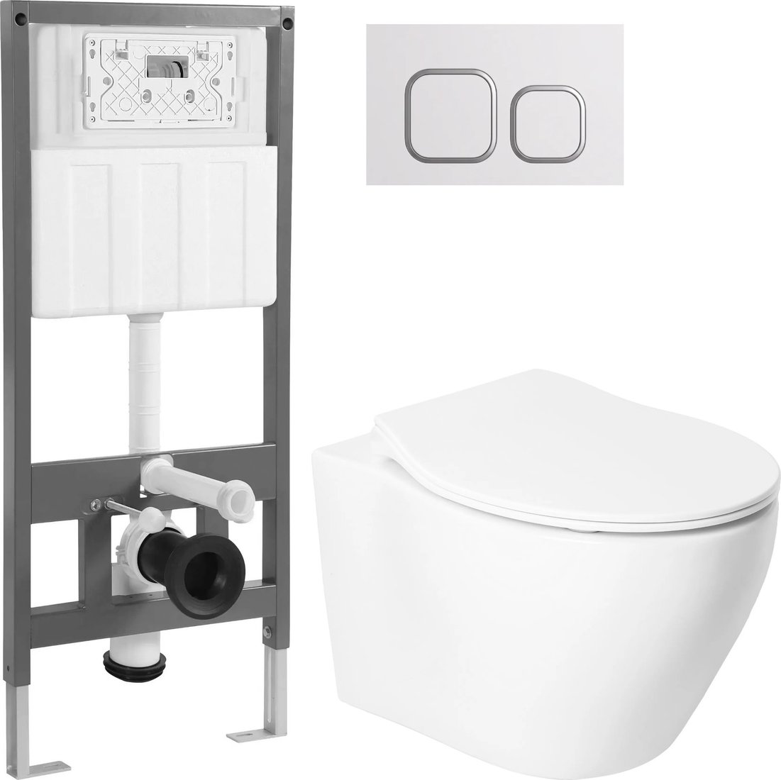 Унитаз подвесной Saniteco KW-99046 + 501 + K02-W (с кнопкой, белый)