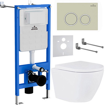 Унитаз подвесной Roxen Antares 530185-02 в комплекте с инсталляцией StounFix Slim 6 в 1 966195 (кнопка: бежевый)
