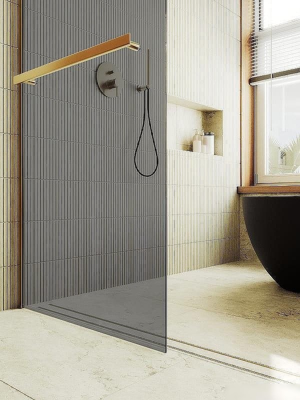 Душевая стенка MaybahGlass 99x195 MGD-1461-3ш (графитовое стекло/золото)