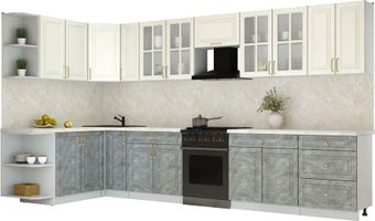 Готовая кухня Интерлиния Мила Шато 1.7x3.7 LV (белый/керамика/опал светлый)
