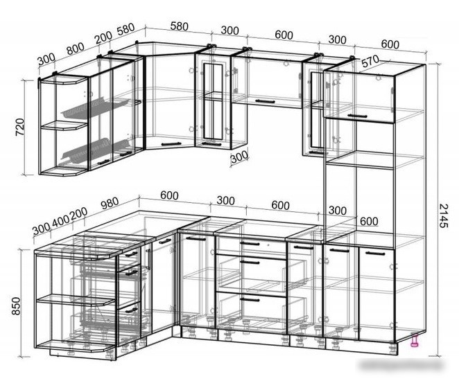 Готовая кухня Интерлиния Мила Gloss 1.88x2.4 левая (капучино)
