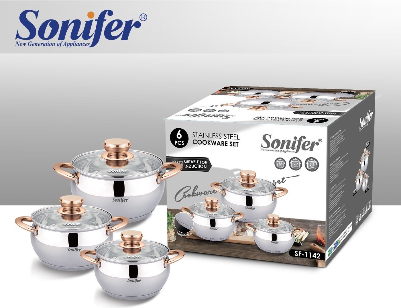 Набор кастрюль Sonifer SF-1142 (3шт, с крышками)