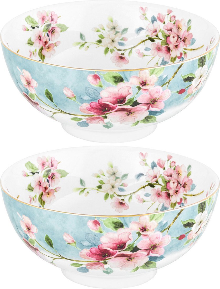 Набор салатников Elan Gallery Яблоневый цвет на голубом New Bone China 420785