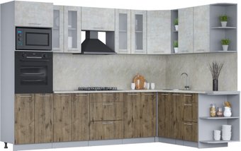 Готовая кухня Интерлиния Мила 1.88x3.0 правая (бетон лайт/дуб веллингтон/опал светлый)