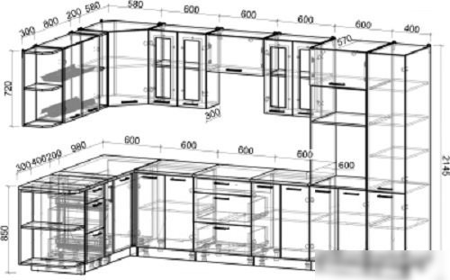 Готовая кухня Интерлиния Мила Gloss 1.88x3.4 левая (ваниль-шоколад)