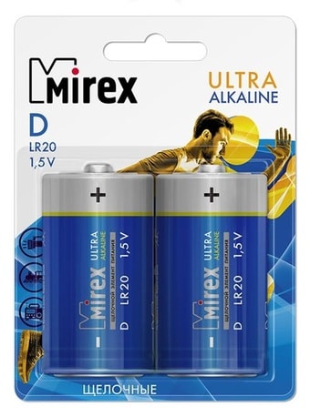 Батарейки Mirex LR20 D Алкалайн 2 шт 23702-LR20-E2