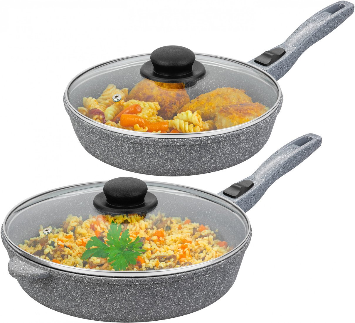 Набор сковород Elan Gallery Гармония вкуса +крышки 120591+2 (4пр, серый мрамор)