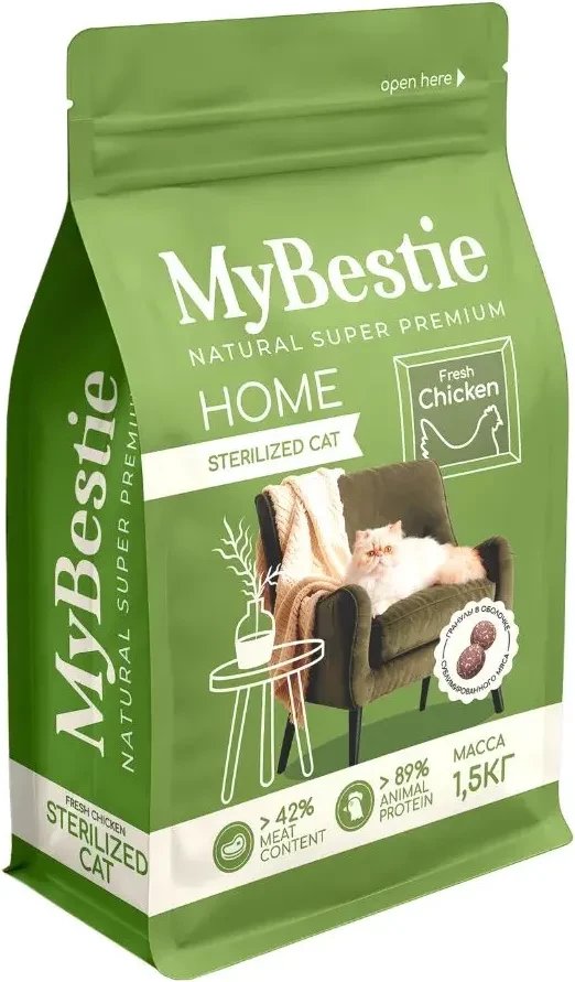 Сухой корм для кошек MyBestie Home Sterilized с курицей (1.5 кг)