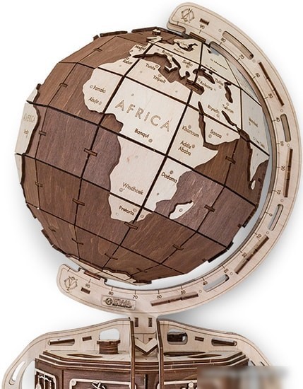 Сборная модель Eco-Wood-Art Глобус (коричневый)