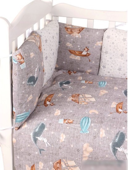Бампер в кроватку Amarobaby Путешественники (12 подушек, серый/коричневый)