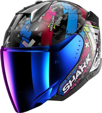 Мотошлем Shark Helmets Skwal i3 Jet Hellcat HE3510E-KUB-XL (XL, черный/хром/синий)