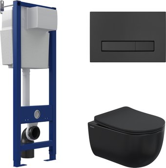 Унитаз подвесной Berges Wasserhaus Ventas Black Rimless + АТОМ 410 AT-043343 (с сиденьем)