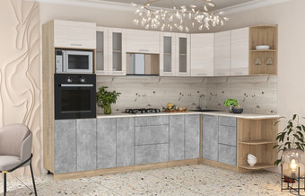 Готовая кухня Интерлиния Мила 1.68x3.0 правая (вудлайн кремовый/бетон/бискайская сосна)