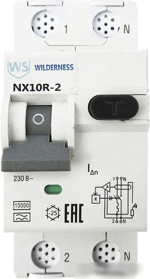 Дифференциальный автомат Wilderness NX10R 1P+N C40 100mA A 10kA NX10R-2-040C-100A
