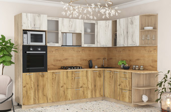 Готовая кухня Интерлиния Мила 1.88x2.8 правая (дуб белый/дуб серый/малага)