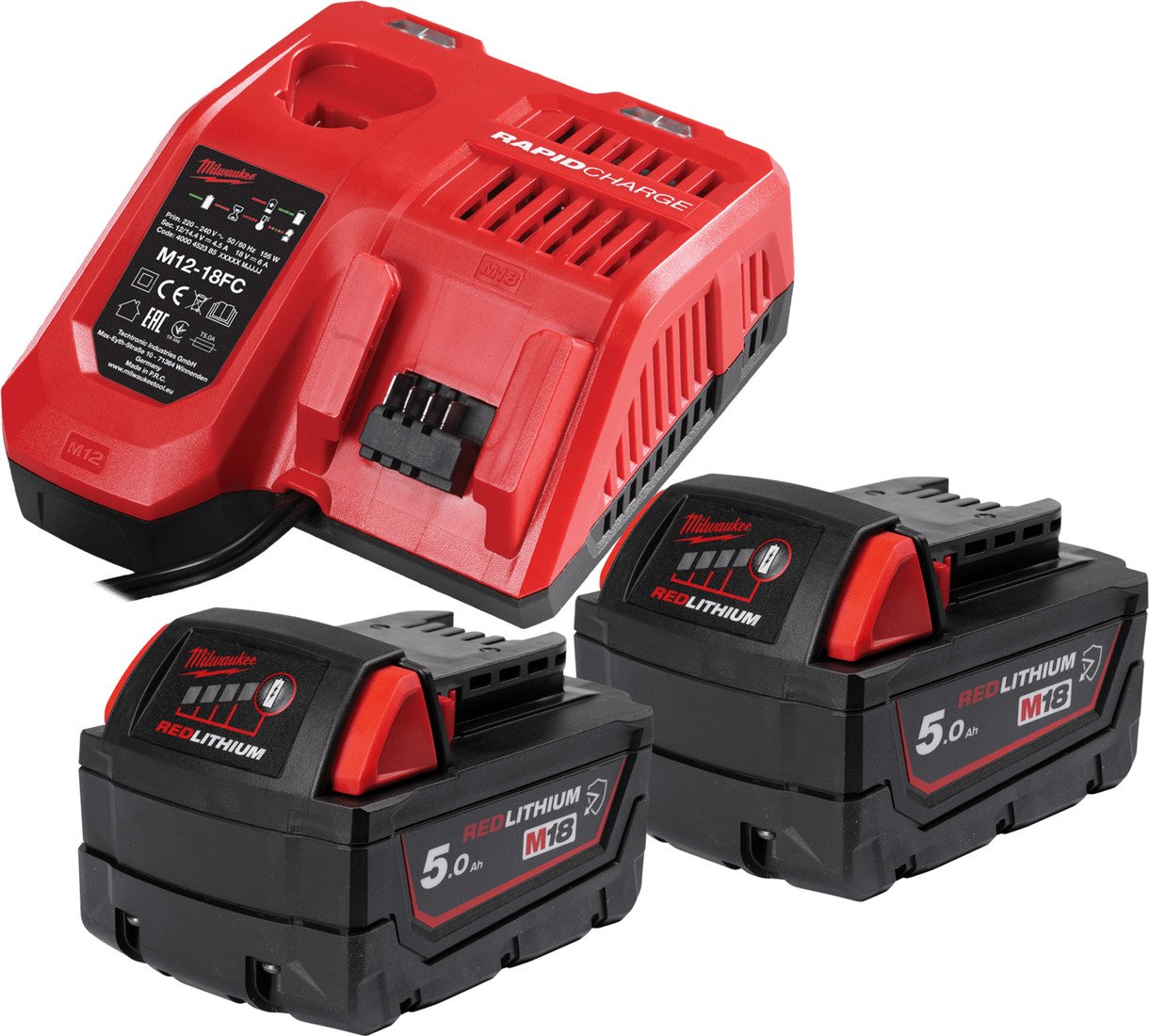Аккумулятор с зарядным устройством Milwaukee M18 M18NRGCR-502 4932479831 (2 x 18В/5 Ач + 12-18В)