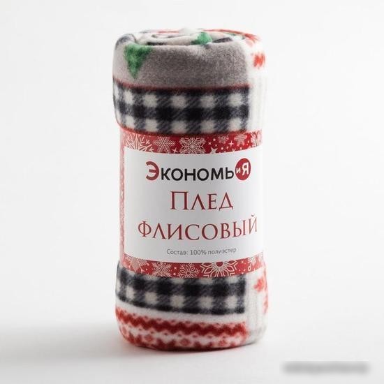 Плед Экономь и Я Рождество 6881739 150x180 (серый/красный, 160 гр/м2)