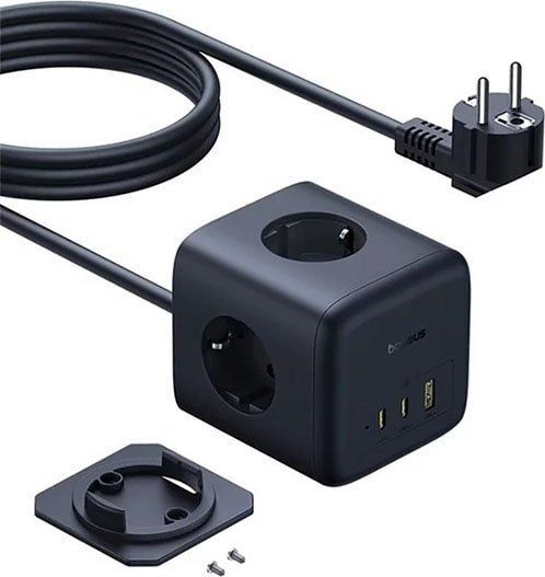 Удлинитель Baseus EnerFill FA11 Cube Power Strip 3AC+1U+2C 67W EU E00082100123-00 (1.5 м, черный)