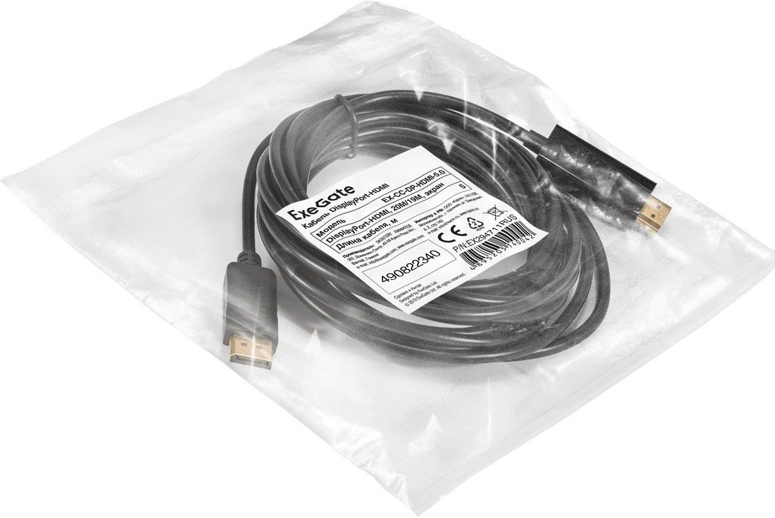 Кабель ExeGate EX-CC-DP-HDMI-5.0 DisplayPort - HDMI EX294711RUS (5 м, черный)