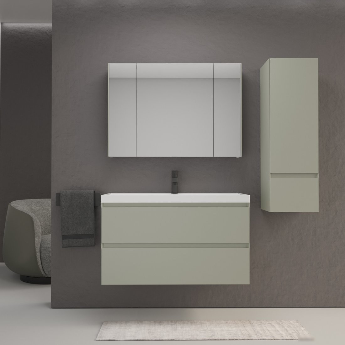 Symbolite Тумба под умывальник Манхэттен 100 Plus 2 ящика + Asti 100x45 (подвесная, олива)