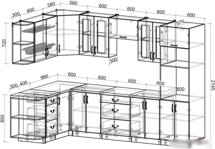 Готовая кухня Интерлиния Мила Крафт 1.68x3.0 левая (дуб полярный)
