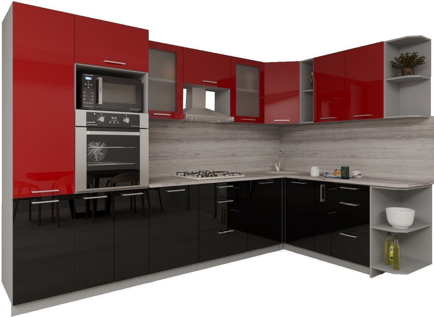 Готовая кухня Интерлиния Мила Gloss 1.88x3.2 правая (красный-черный)