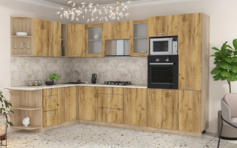 Готовая кухня Интерлиния Мила 1.88x3.2 левая (дуб золотой/дуб золотой/малага)