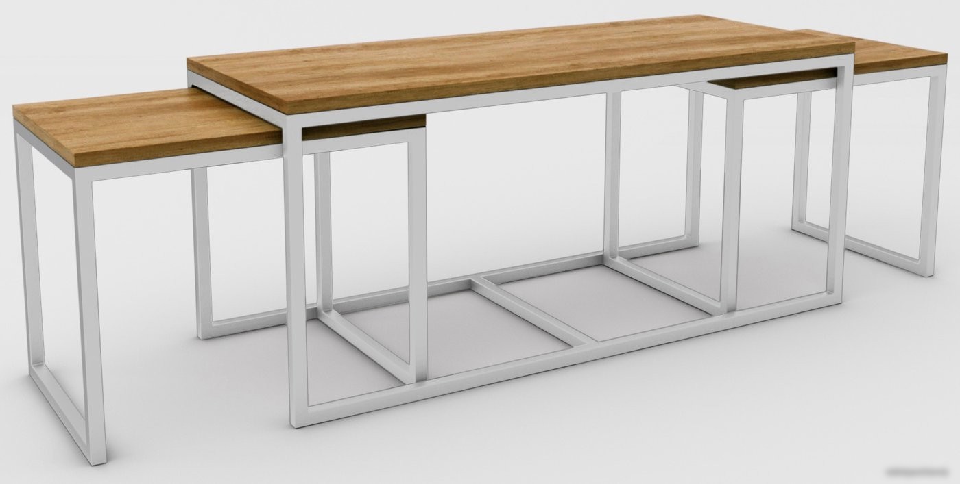 Журнальный столик Hype Mebel Трио 40x100-200 (белый/дуб галифакс олово) Журнальный столик Hype Mebel Трио 40x100-200 (белый/дуб галифакс олово)