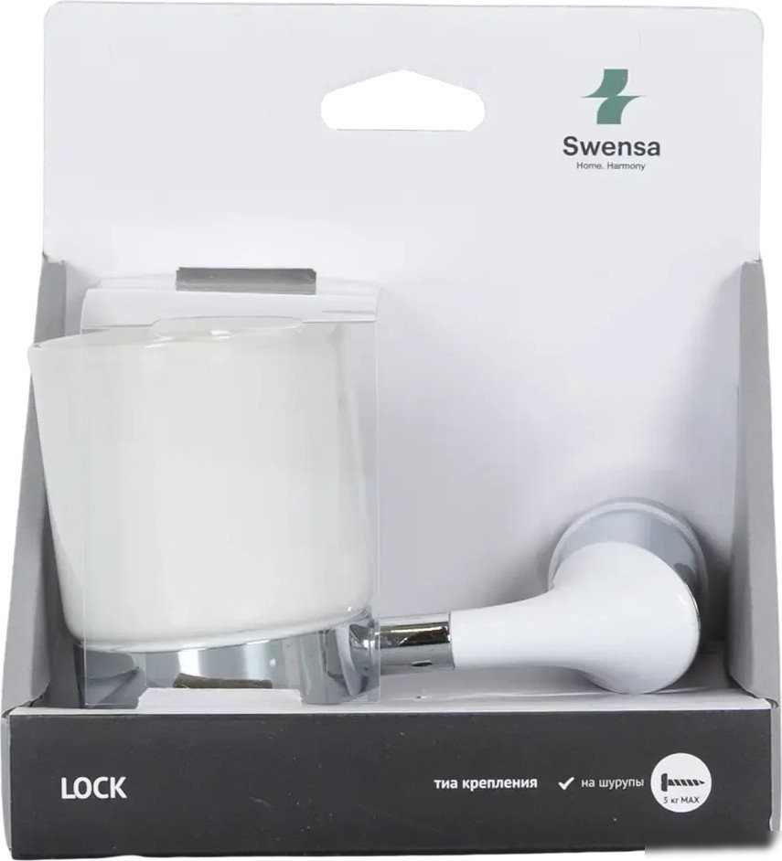Стакан для зубной щетки и пасты Swensa Lock SWR-6600-03-CRM (белый/хром)