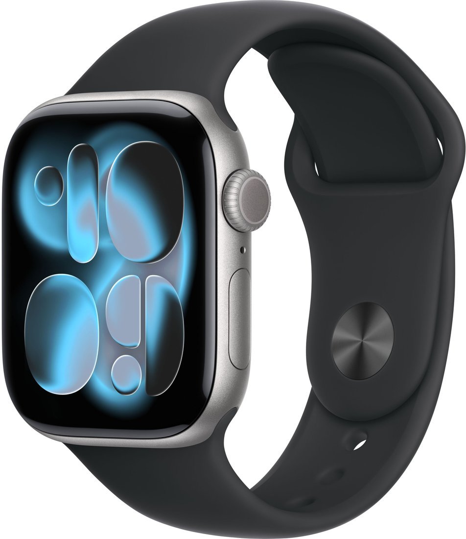 Умные часы Apple Watch Series 11 42 мм (алюминиевый корпус, космический серый/черный, спортивный силиконовый ремешок S/M)