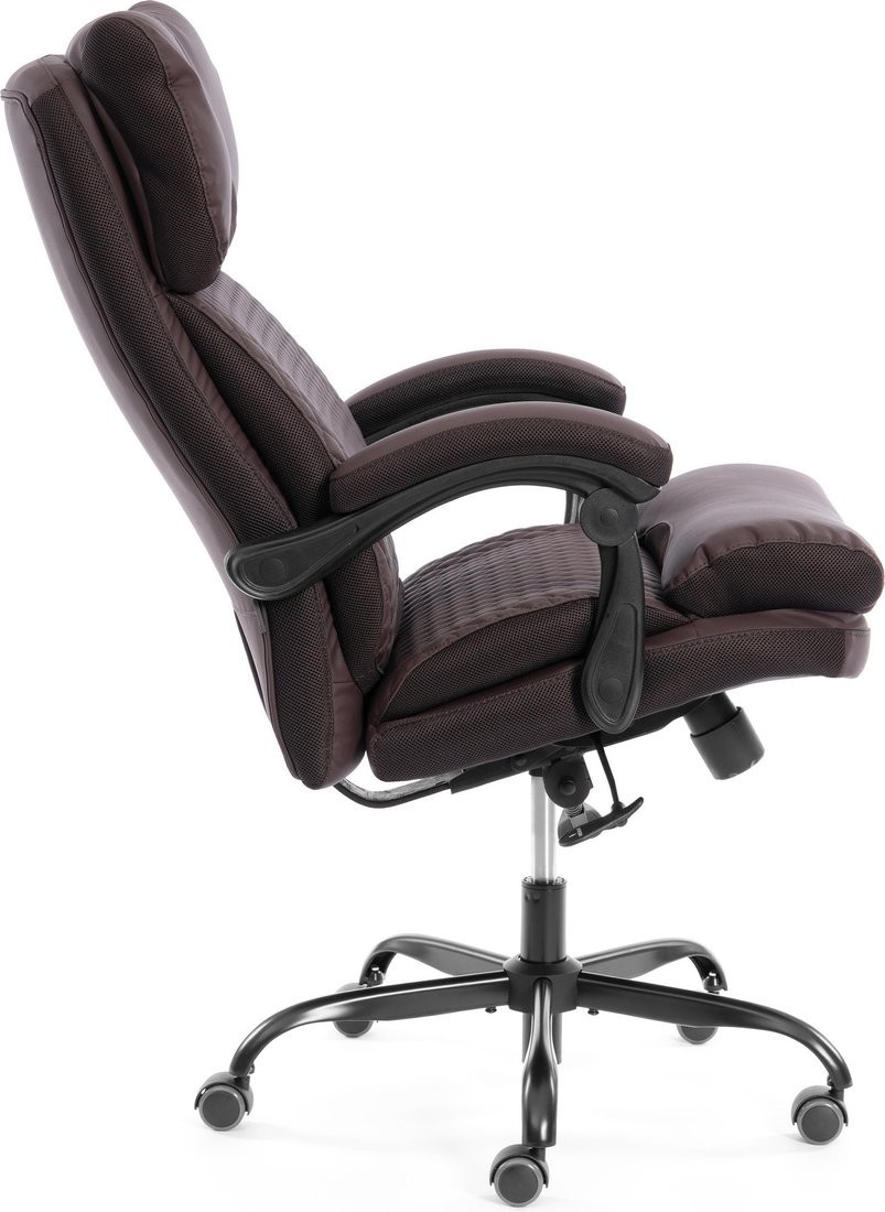 Офисное кресло TetChair Chief metalBL кожзам/ткань (коричневый/коричневый стеганный)