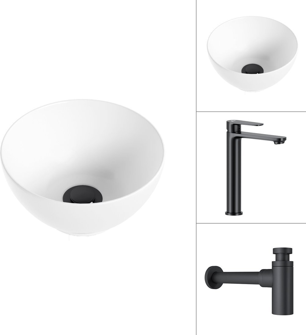 Умывальник Lauter 21601E + Moon 21СК8691BS с сифоном 21635B (черный матовый)