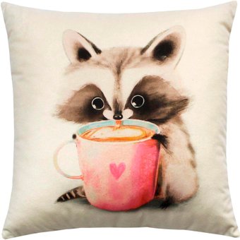 Декоративная подушка Matex Fluffy. Енотик и кофеек 62-349 (молочный/розовый/коричневый)