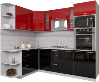 Готовая кухня Интерлиния Мила Gloss 1.68x2.4 левая (красный-черный)