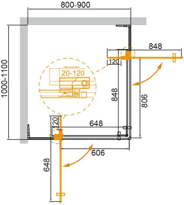 Душевой уголок Cezares SLIDER-AH-2-80/90-100/110-GRIGIO-BORO