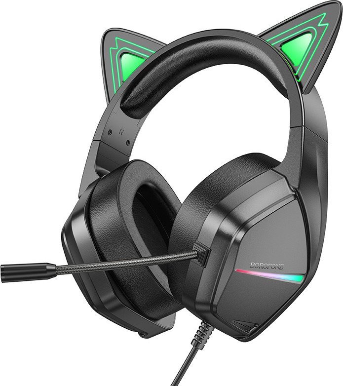 Наушники Borofone Elf Cat BO106 (черный/зеленый)
